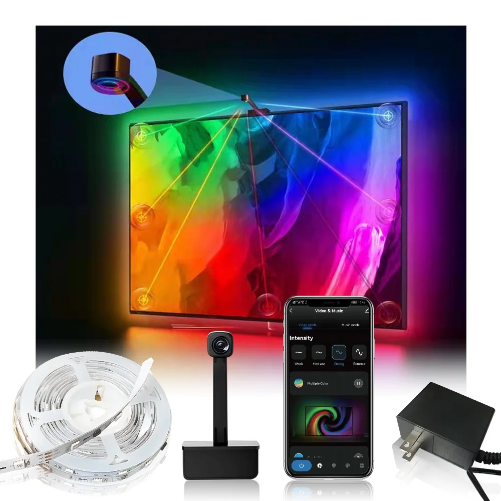 12.5ft 3.8m 12V RGBIC Ambient 55-65 Inches Google Assistant Alexa Sync Smart App Wifi Immersion TV LED Backlights With Camera
