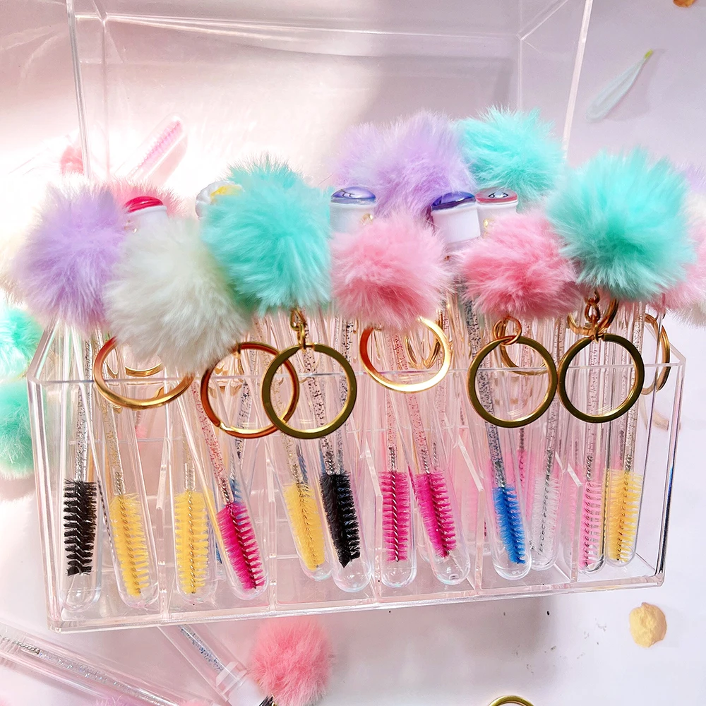 Lashdoll  Eyebrow Brush Disposable Lash Brush, Private Label Eyelash Mascara Makeup Brushes InTubes Keychain