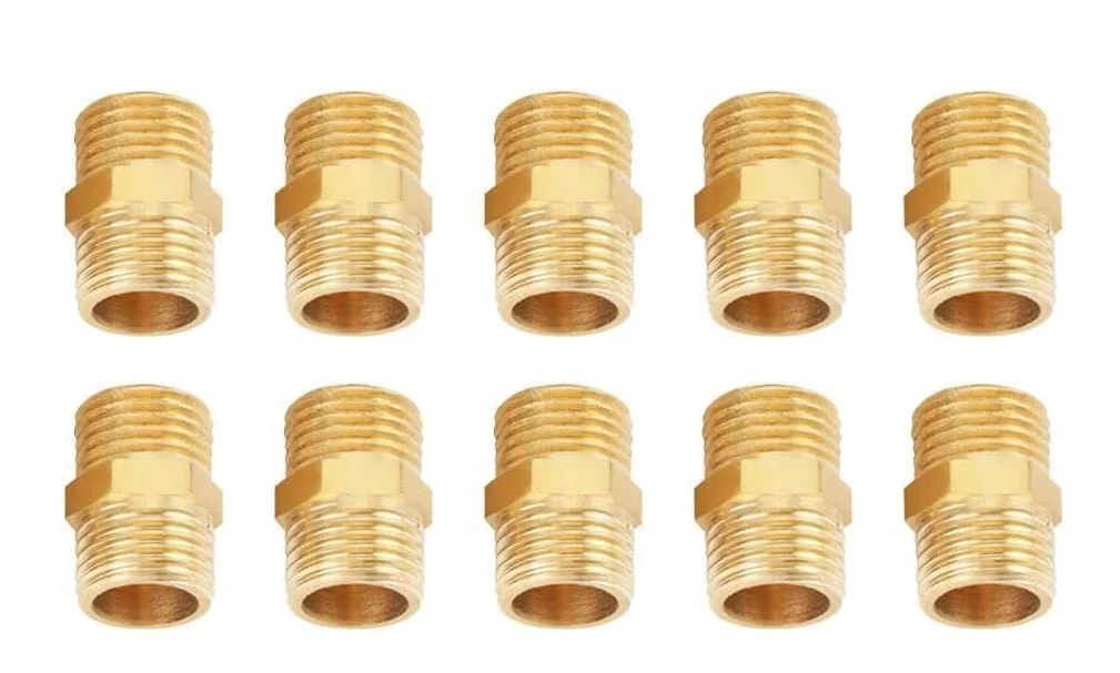 1/4 BSP to 1/4 BSP External Thread Brass Pipe Hex Nipple Fitting Quick Adapter