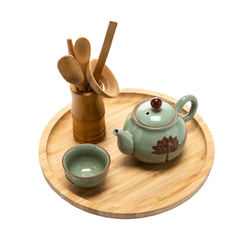 Modern Bamboo Revolving Round Cheese Serving Tray with Kitchen Lazy Susan Dinning Turntable for Cake Food Rotating Display Stand