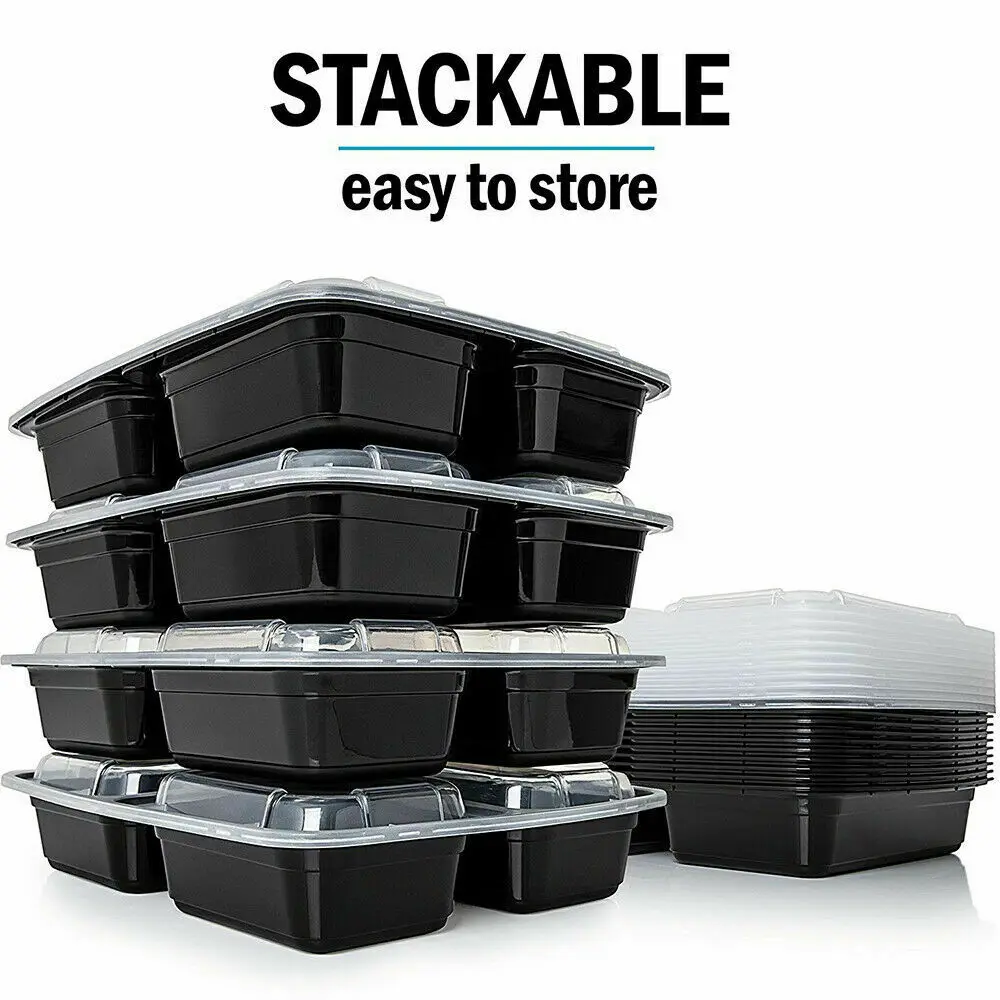 Factory 3 Compartment Meal Prep Containers with Lids, Food Storage box, BPA Free Plastic Reusable microwavable dishwasher safe