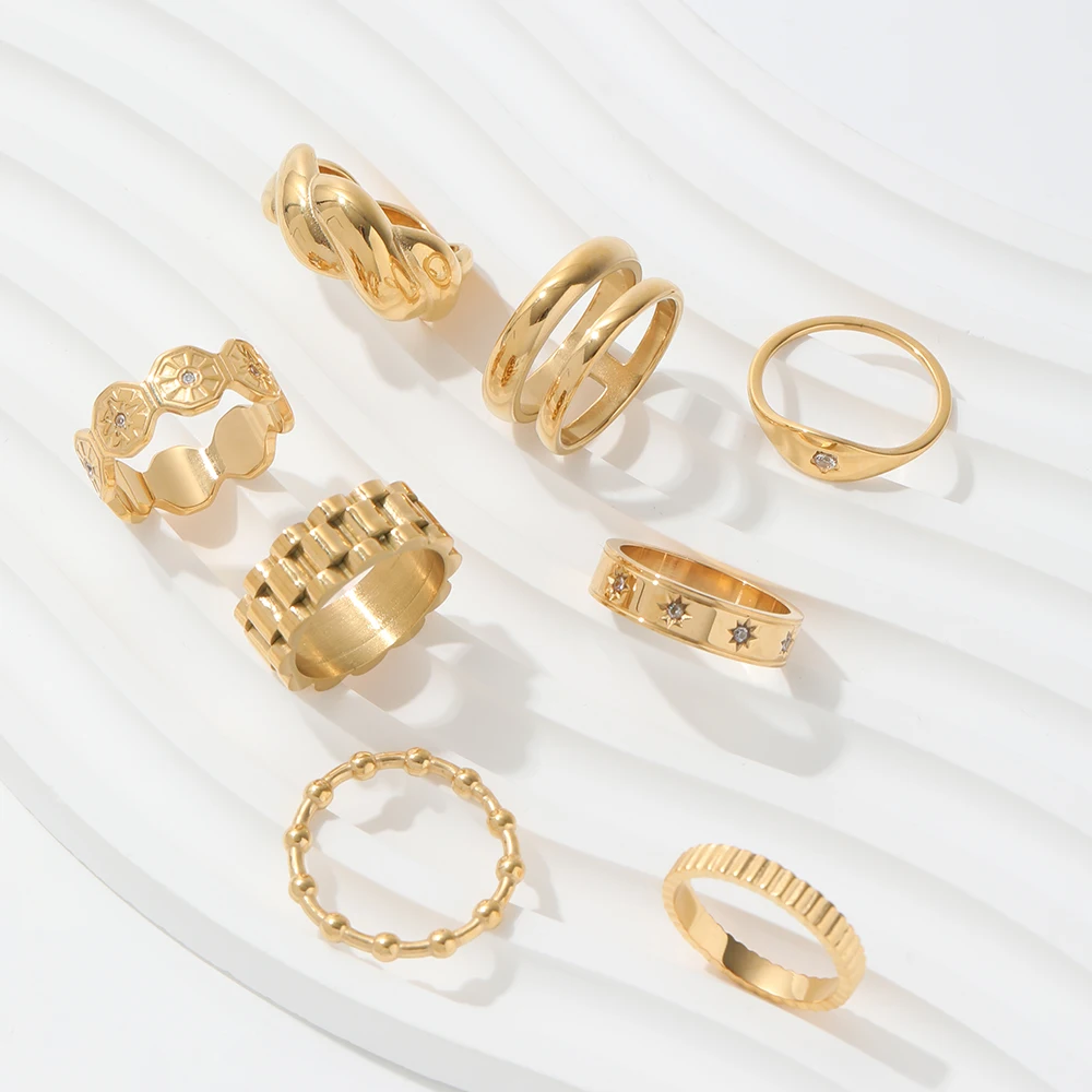 Joolim Jewelry Wholesale 18K Gold Plated Zirconia Star Surround Stainless Steel Band  Ring for Women Jewelry