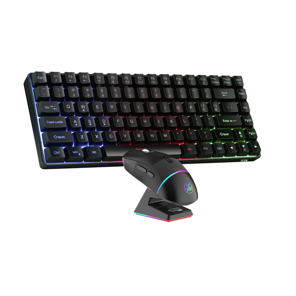 PCTENK 2.4G Rgb Usb Backlit Pc Peripherial Membrane Mechanical Gaming Dual Wireless Keyboard And Mouse combo
