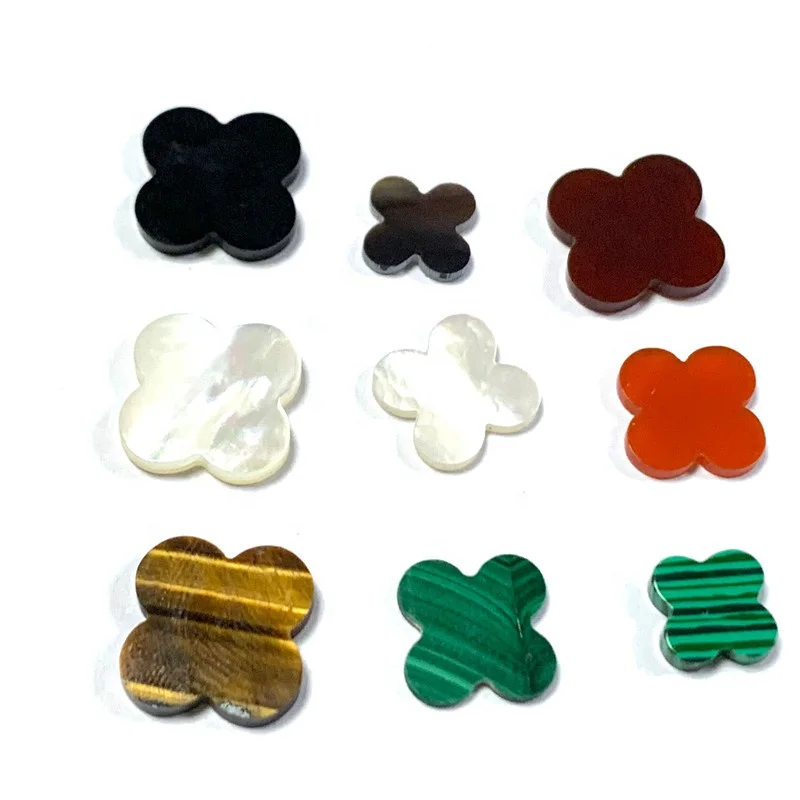 Натуральная белая перламутровая раковина с четырьмя листьями, красный/черный агат, тигровый глаз, малахит, бирюза