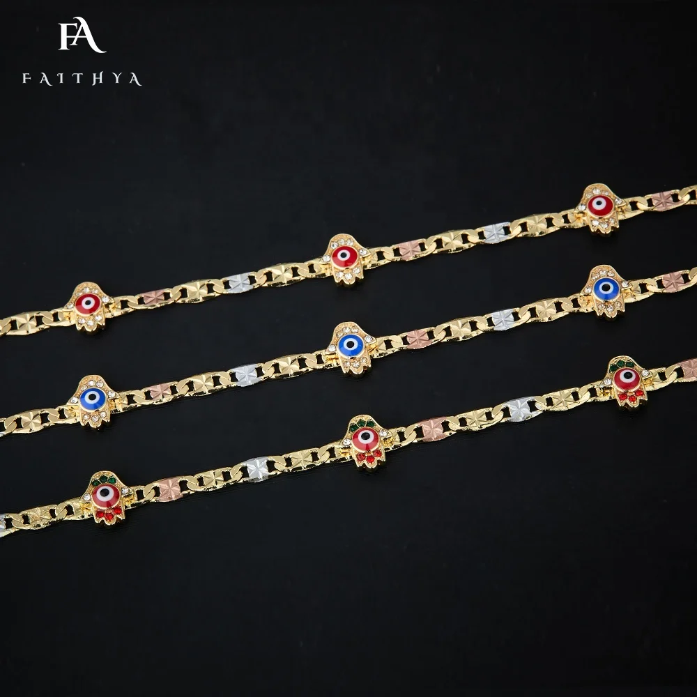 FB0054 Oro ламинированный 14K 18K позолоченный Pulseras ювелирные изделия женские бриллиантовый браслет с кристаллами голубой браслет от сглаза