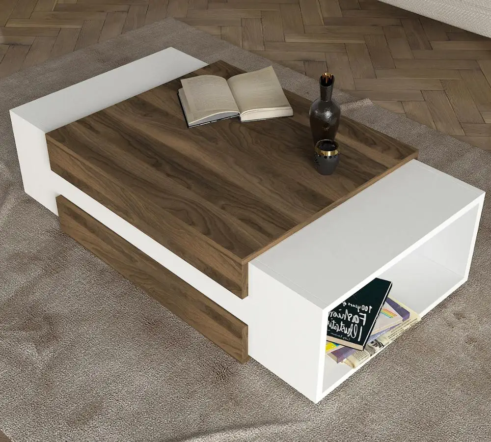 Nora Decorative Luxury Wood Coffee Table Design White Walnut Living Room Coffee Table