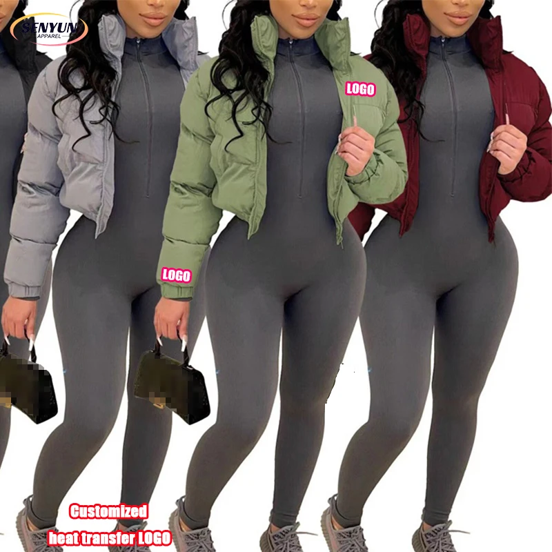 2025 New Autumn Plain Sexy Down Coats Fashion Bubble Custom Heat Transfer Logo Winter Cropped Light Plus Size Puffer Jacket