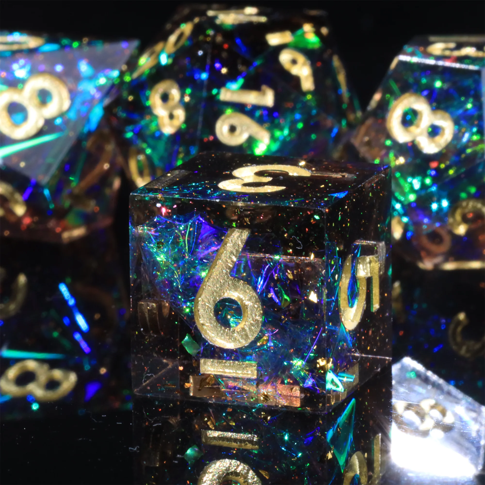 MINI PLANET Colored Galaxy DND Dice Set Polyhedral Resin Dice  with Sharp Edges For TRPG Wholesale Custom DND Dice Set Games