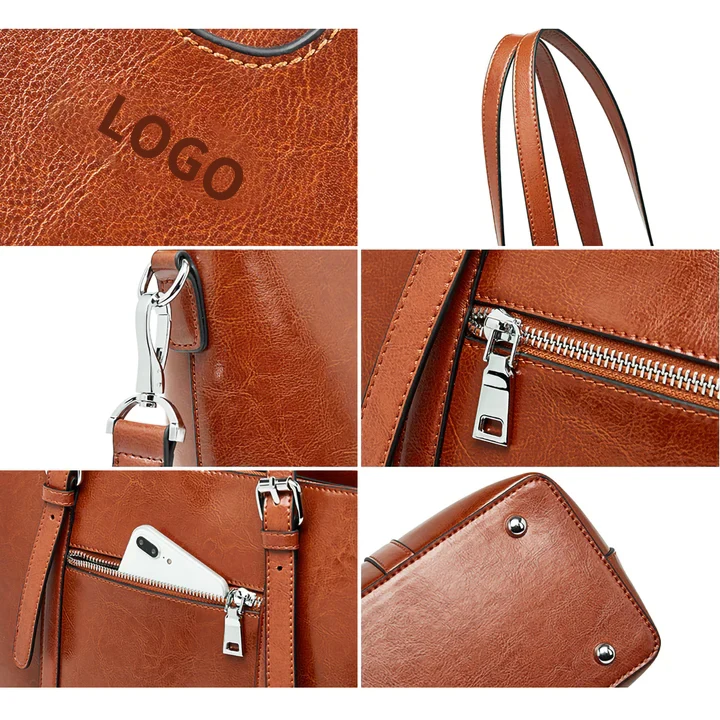 CUSTOM Cowhide Shoulder Handmade Vintage 100% Real Leather Fashion Genuine Leather Tote Bag Luxury Handbags For Women