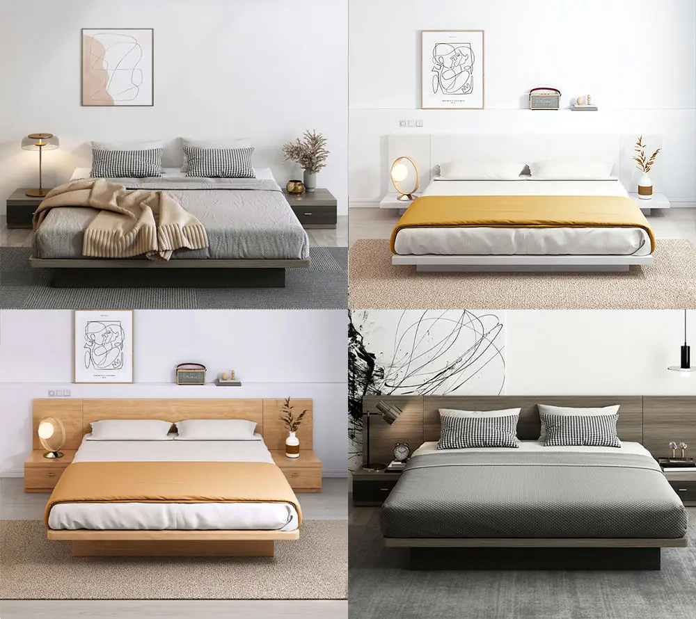 SMC-32 Best Twin Queen Platform Bedroom Furniture Solid Oak Tatami Headboard Floating Bed Frame