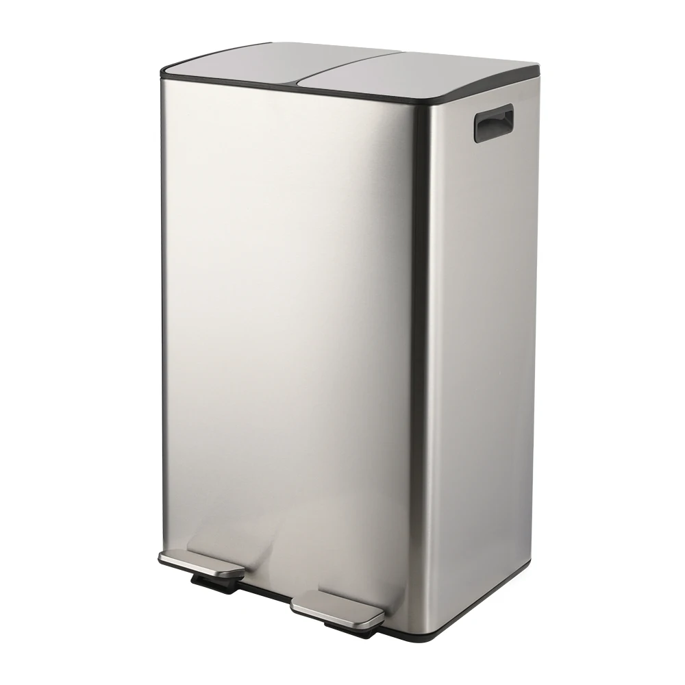 Stainless steel 60l dual compartment garbage can trash recycle waste bin 18gal