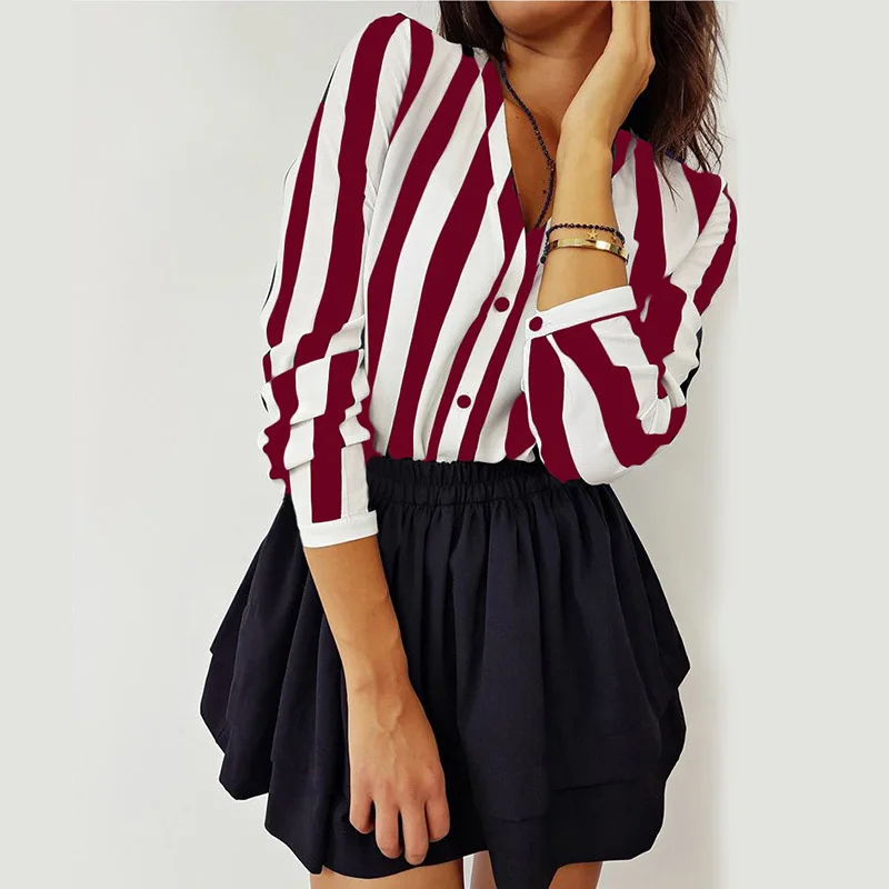 New Blouse Women Casual Striped Top Shirts Blouses Female Loose Blusas spring Fall Casual Ladies Office Blouses Top Sexy