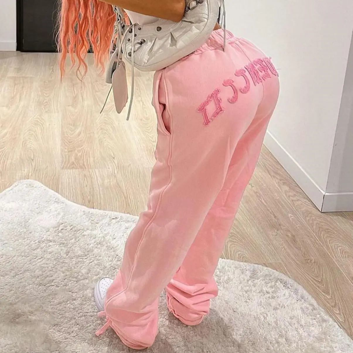 Custom Logo Zip up Two 2 Piece Sweatpants And Hoodie Set Womens Embroidery Washed Cropped Sport Street Wear Joggers Tracksuits