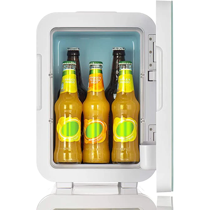 10L coffee maker beside mini milk fridge cooler with tube at both sides heating and chilling