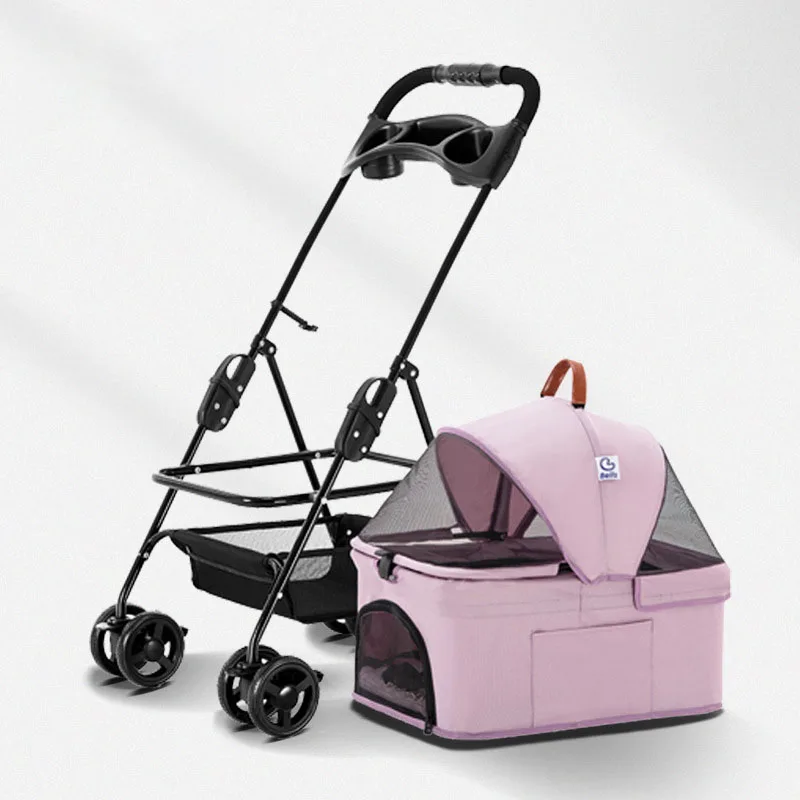 Lealoncat New wholesale 4 Wheels Dog Cat Pink Jogger Stroller One-Click Folding Travel Pet Carrier Trolley Pet Stroller For Dogs
