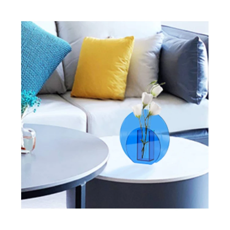 Blue Acrylic Round Shaped Flower Vase For Home Office Wedding