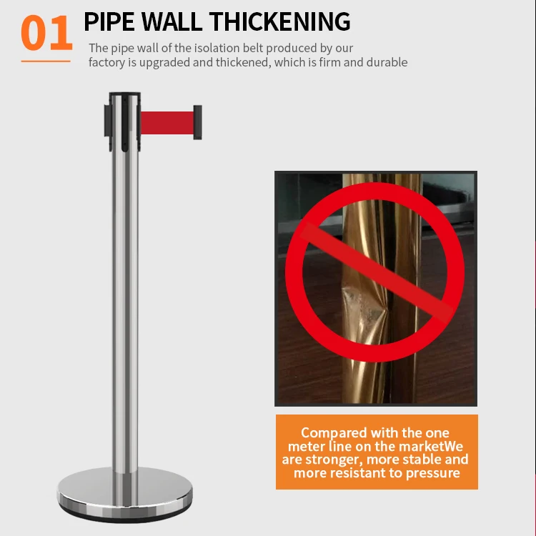 Roadway Products Stainless Queue Pole Road Safety Crowd Control Barrier