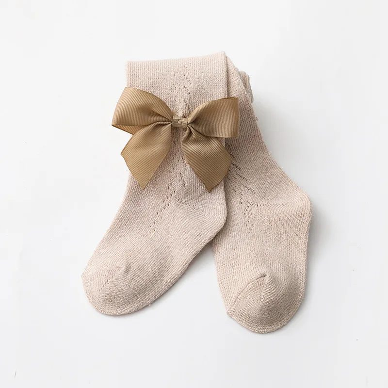 Spanish Princess Hollow out Design Breathable Baby Pantyhose Children Kids Baby Girl Stockings Tights And Socks With Bow