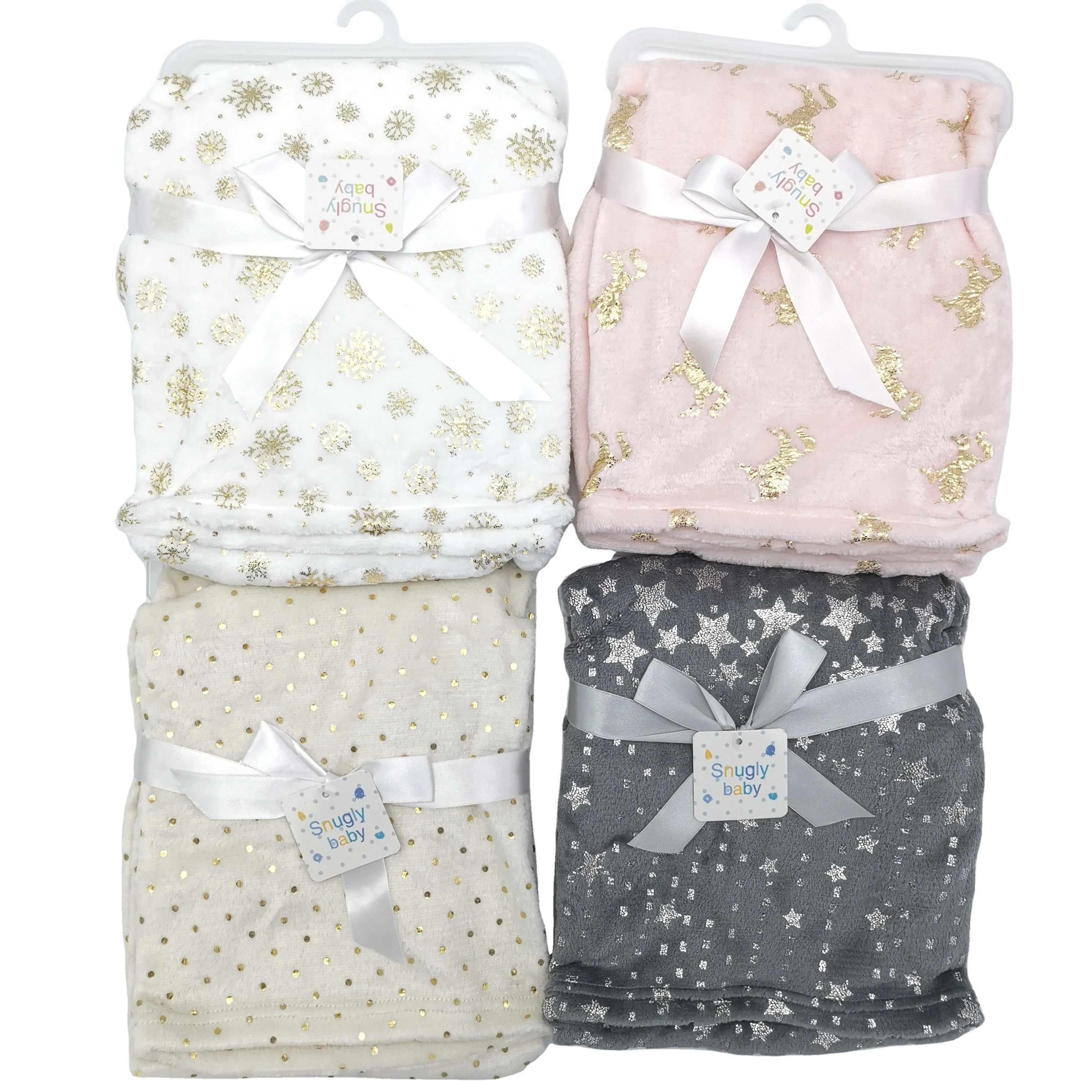 Factory Wholesale High Quality Gold Foil Printed Super Soft Flannel Baby Blanket