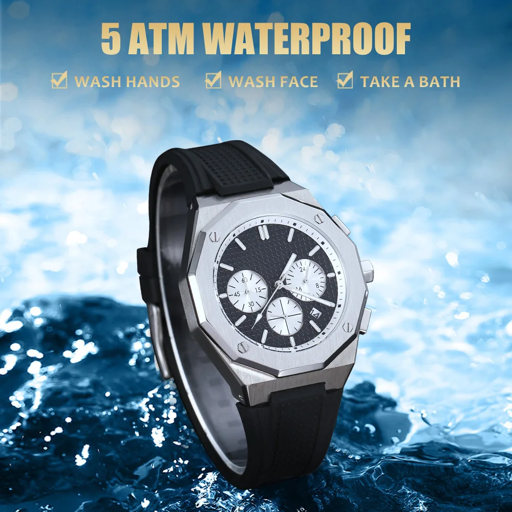 Hot Waterproof Customized Silicone Band Wristwatches Luxury Business Men Watch