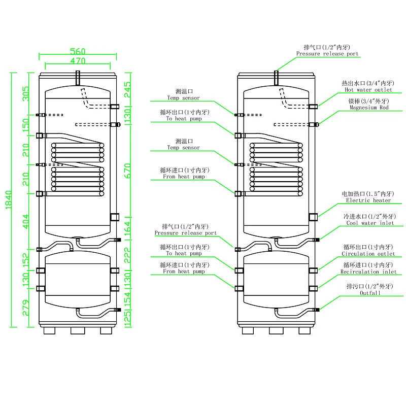 Floor Standing Storage Tanks Output Heat Exchanger New Energy Heat Pump 3Kw Hot Water Heater Tanks