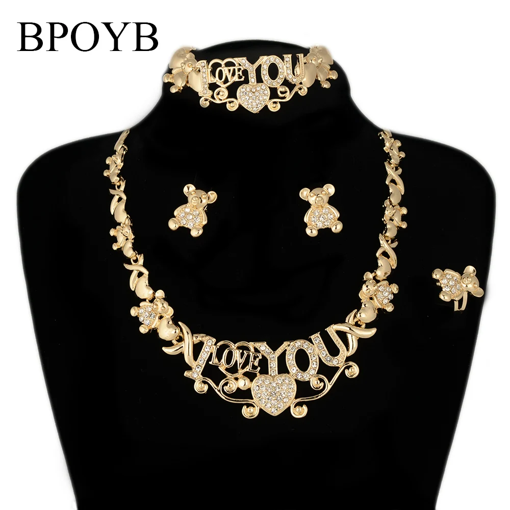 
BPOYB Latest Design 18K gold plated Big Teddy Bear I Love You Jewelry Set High Quality Polishing Lead Free And Nickel Free 