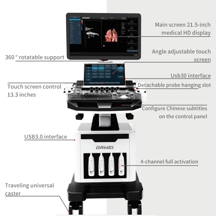 High quality color doppler 3D 4D 5D ultrasound trolley ultrasound gynecology hospital machine ultrasound scanners