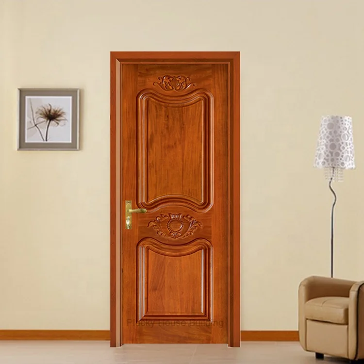 Foshan Factory Interior House Room Single Solid Oak Wooden Door with Frame
