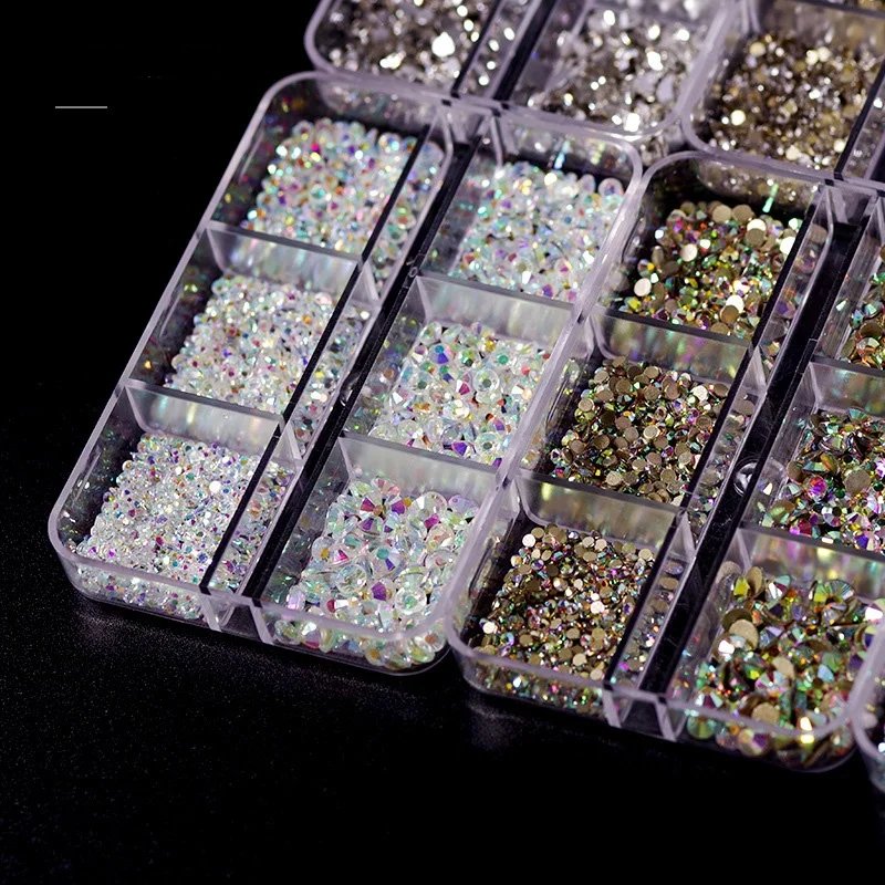 
6 Grid Shinning Glass Crystal Dimond Box Package nail rhinestone boxes Nail Art Rhinestones Supplies For Nail art 