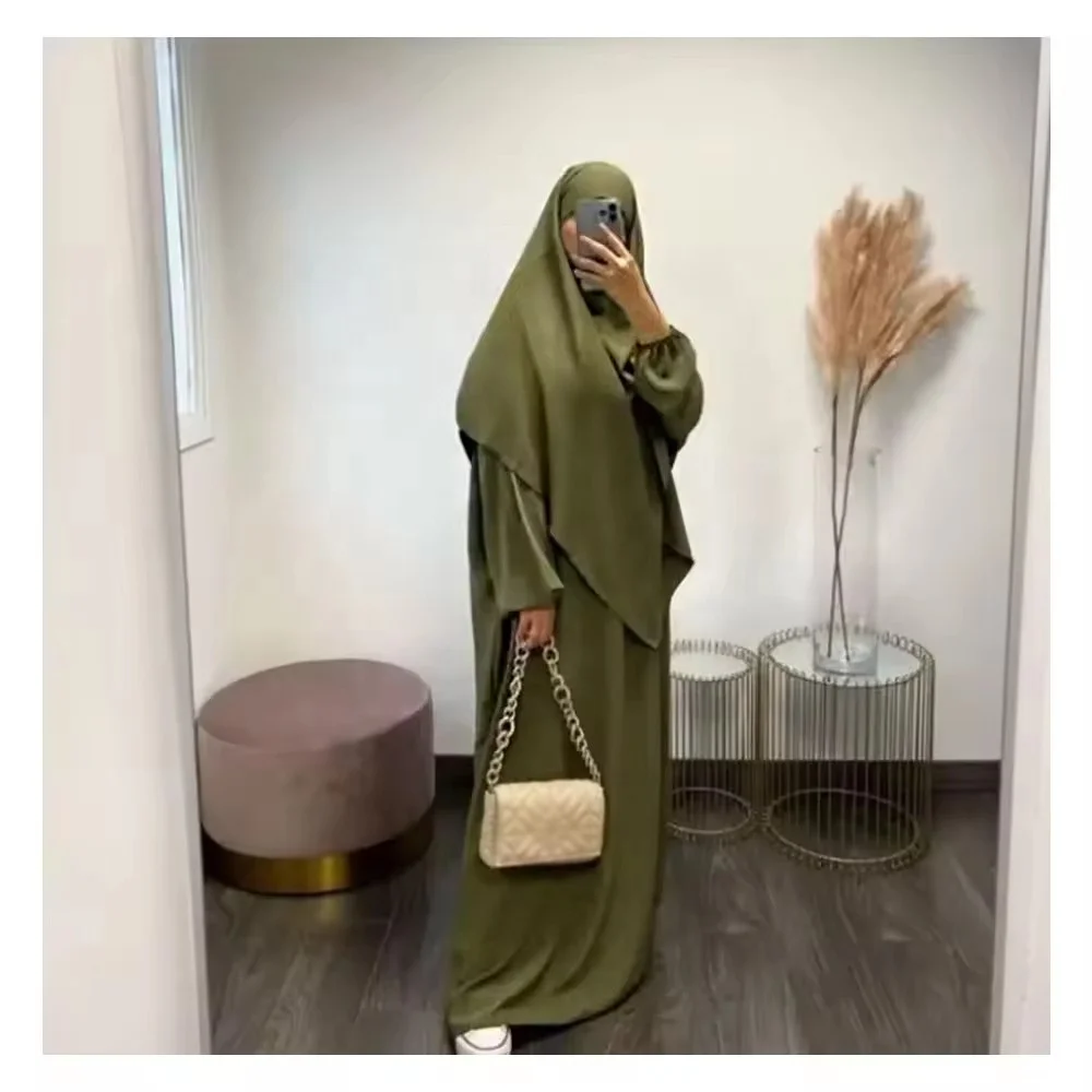 2024 EID Dubai Turkish Women Muslim Dress Abaya With Khimar 2 Two Piece Prayer Jazz Crepe Abaya Set