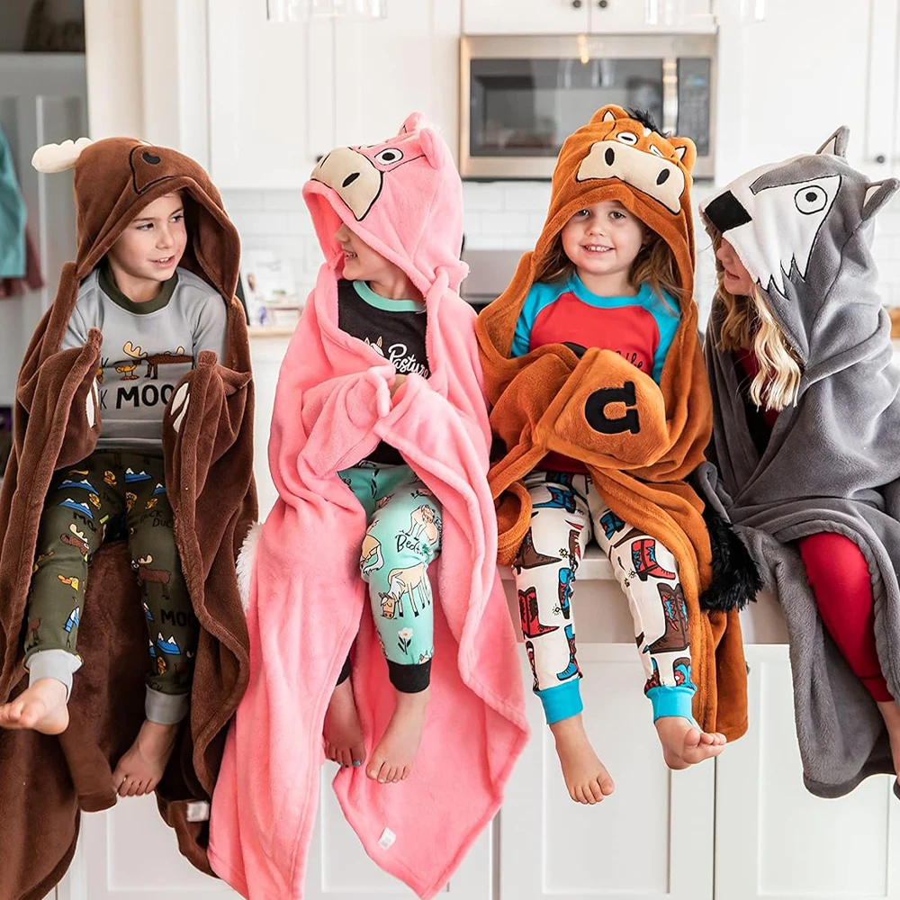 Super Soft cozy plush luxury single layer flannel fleece hoodie throw cloak wrap sloth kids gift wearable hooded blanket