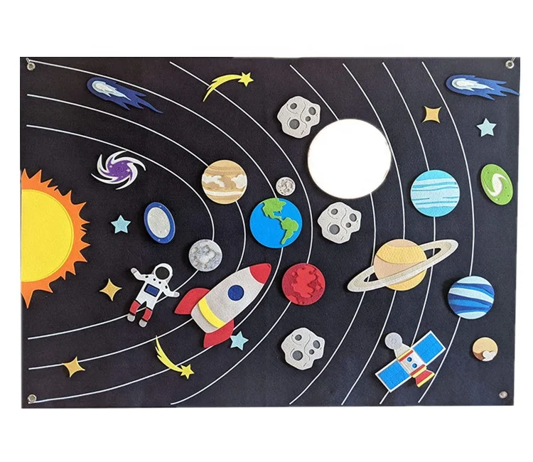 Montessori Teaching Aid Interactive Galaxy Play Set Solar System Wall Felt Space Flannel story Board