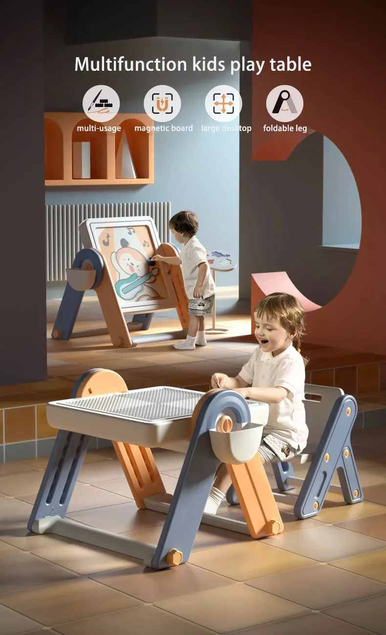 6 in 1 Multi Game Table for Kids Drafting, Drawing, Block Building, Learning, Sea & Sand Playing, Storage, Block Wall