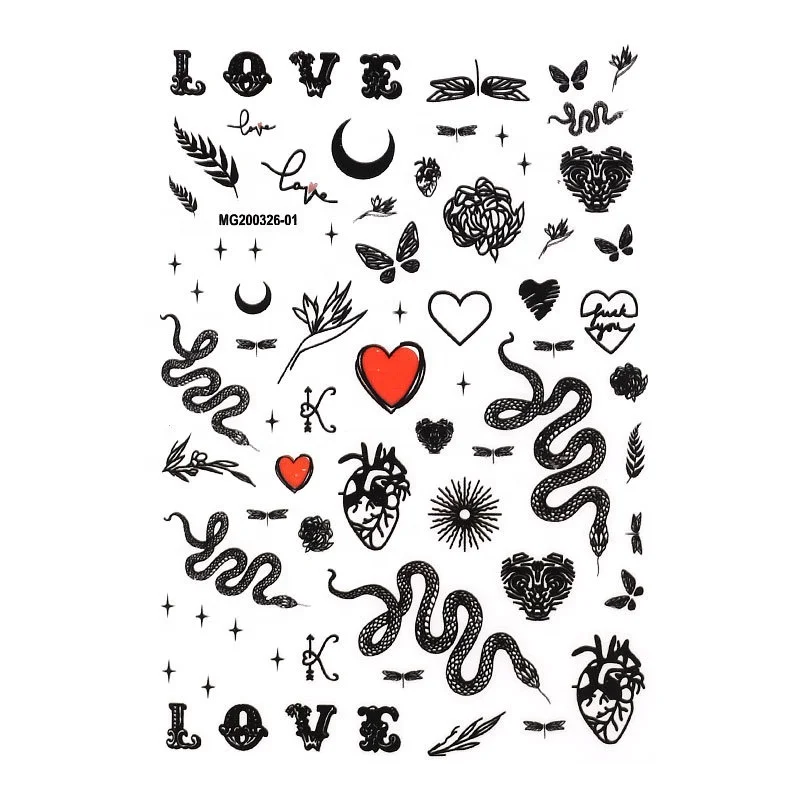 popular 3d nails stickers Black and white snakelike nail art sticker