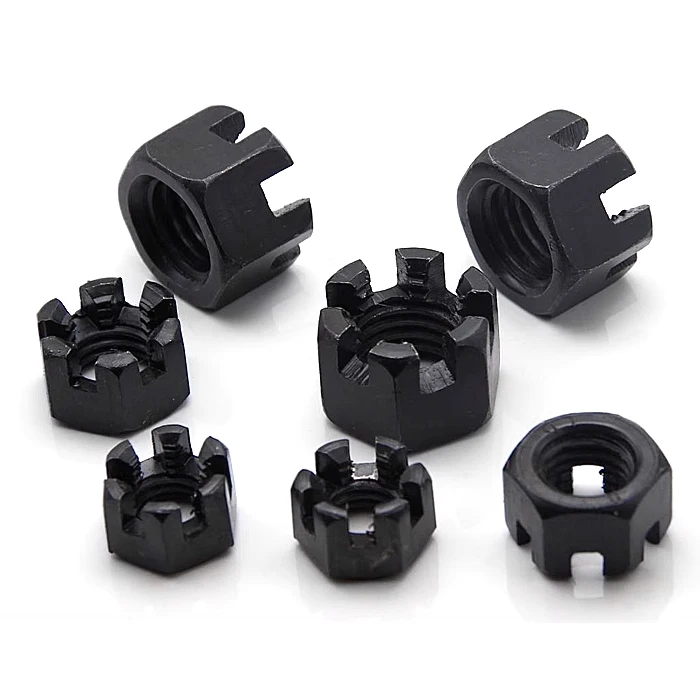 Factory Wholesale Price Hexagon Slot Nuts Carbon Steel Slotted Castle Nut Black Oxide Hex Slotted Nuts