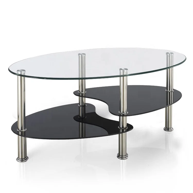 Cheap oval shaped tenmpered glass top coffee table / table coffee for living room