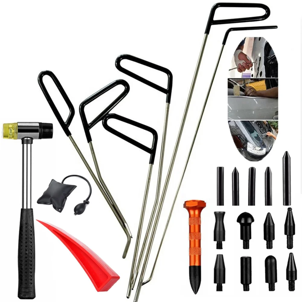 Auto Dent Hook Rods Set Dent Hail and Door Ding Repair Set with Dent Hammer Tap Down Tools