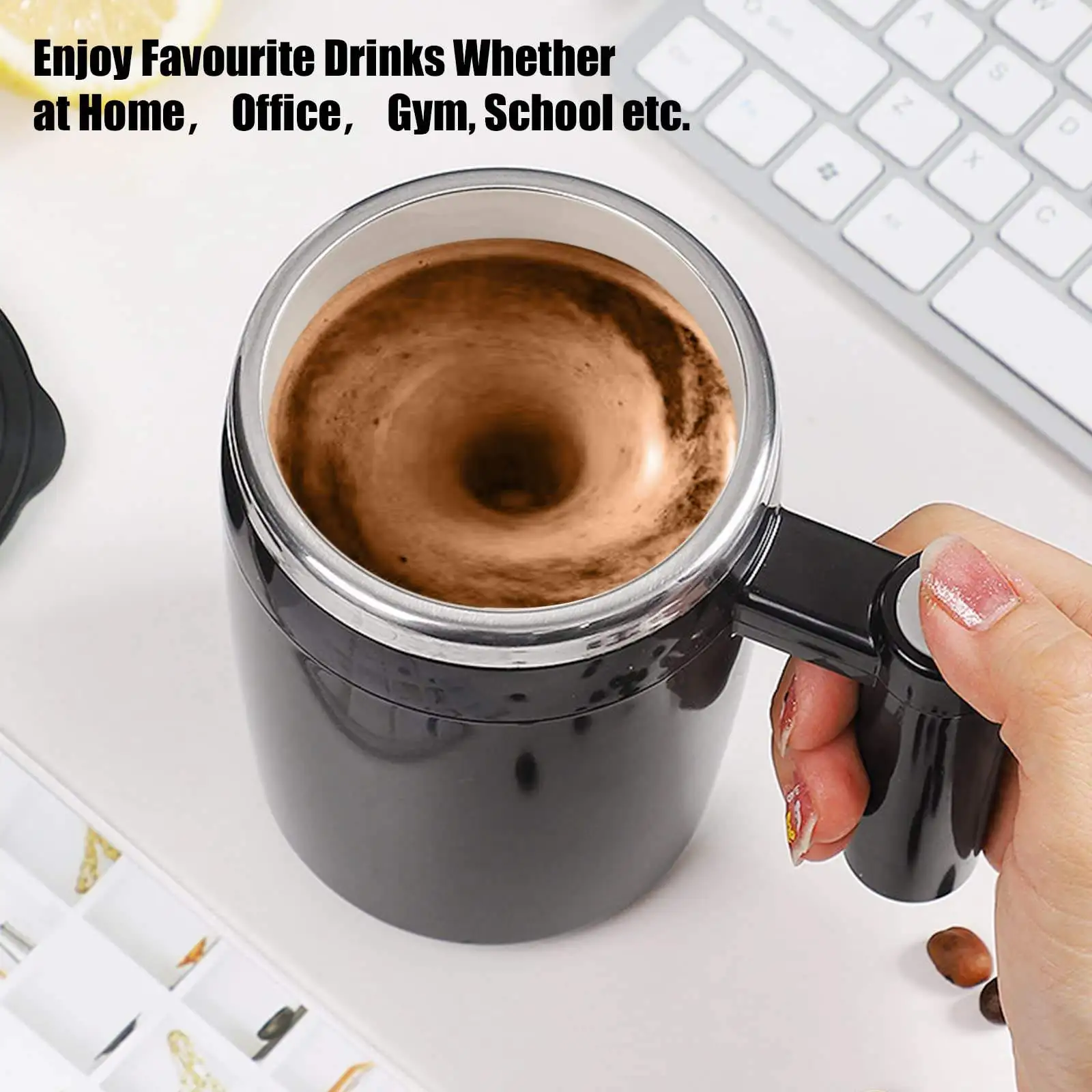 Magnetic Charging Stainless Steel Electric Stirring Coffee Cup With Lid Water leaking Proof Mixing Office Water Bottle