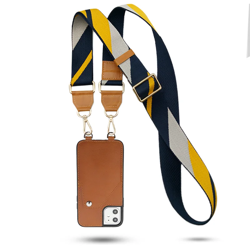 Customizing Premium Textile Strap Genuine Cowhide Wallet Style Crossbody leather Phone  Case