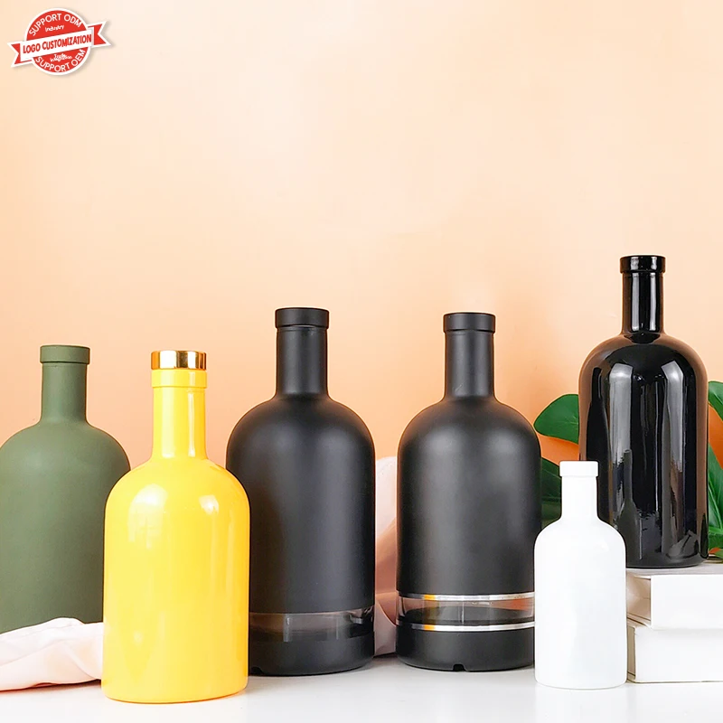 Luxury Custom Colors 100ml 375ml 500ml 750ml glass Olive Oil bottle brandy vodka whiskey gin liquor packaging bottle with cork