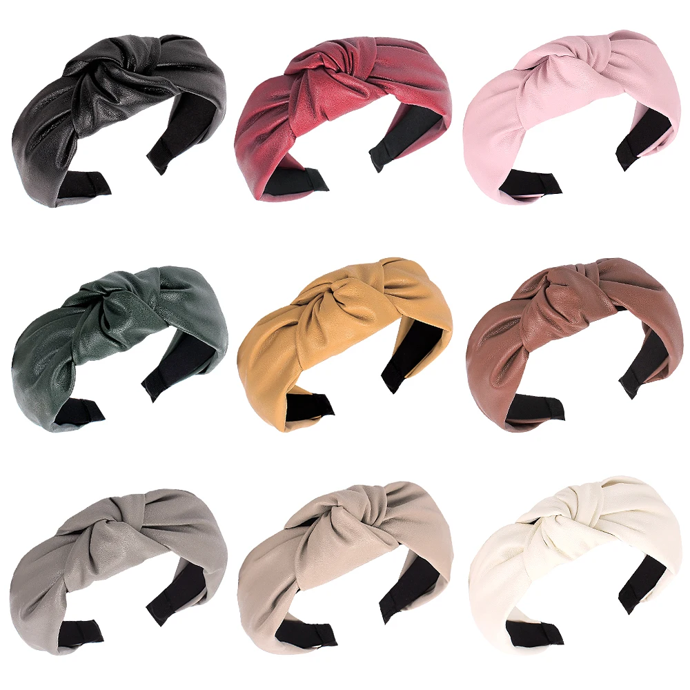 YIWU QIYUE Accessories Cute Beauty Fashion Girls Vintage Hair PU Leather Wide Bands Women Hair Head Bands Headbands