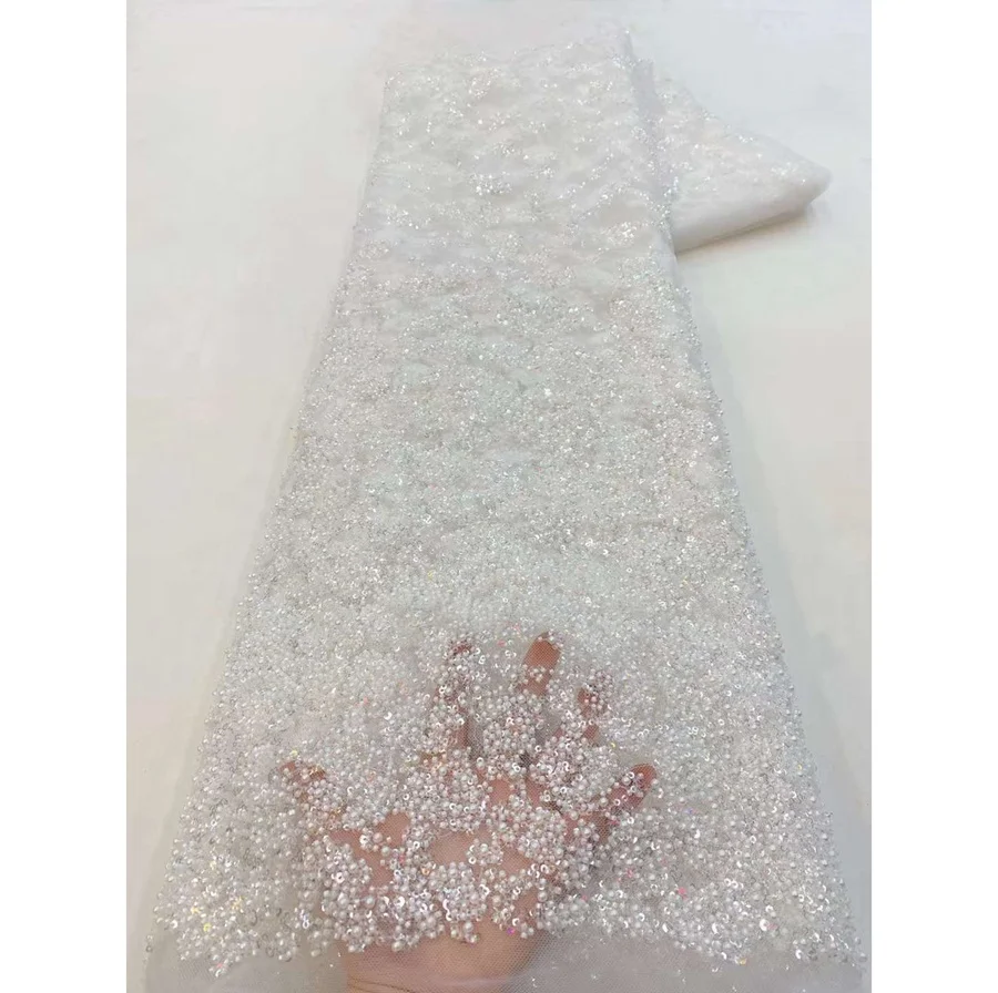 Fully Beads Sale Competitive Price French Tulle Lace Fabric Sequin Luxury for Bridal Wedding Evening Dress