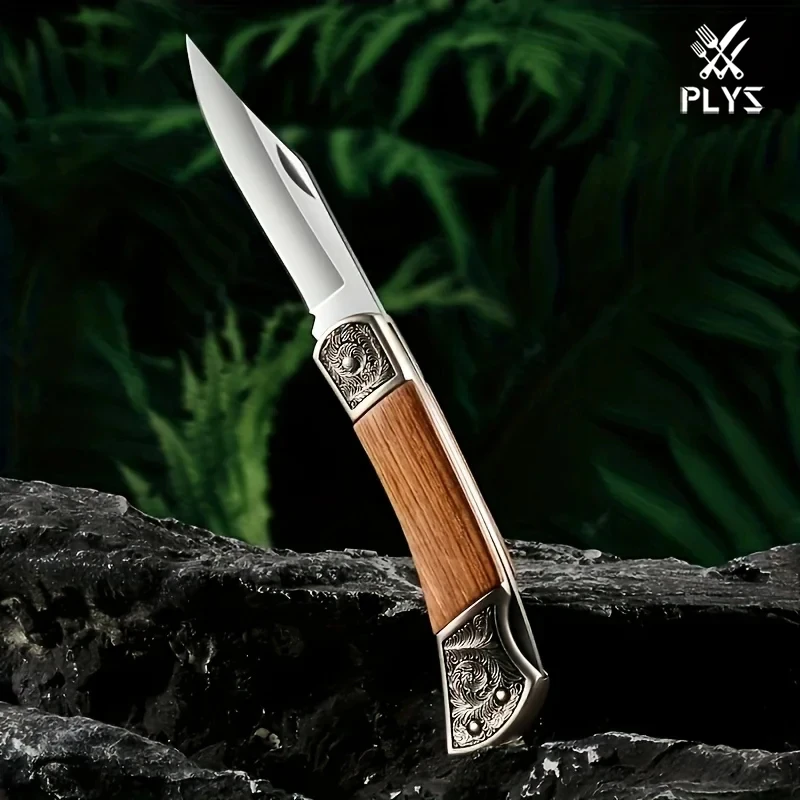 Folding Pocket Knife Stainless Steel Folded Utility Knife Wood Handle Pocket Knife for EDC Outdoor Camping Survival