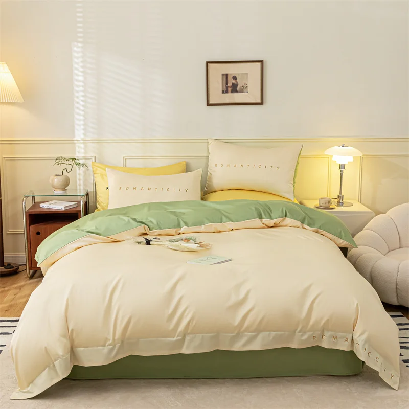 100% Microfiber High Quality Satin Bedding Set  duvet cover bed sheets 4pieces home bedding set