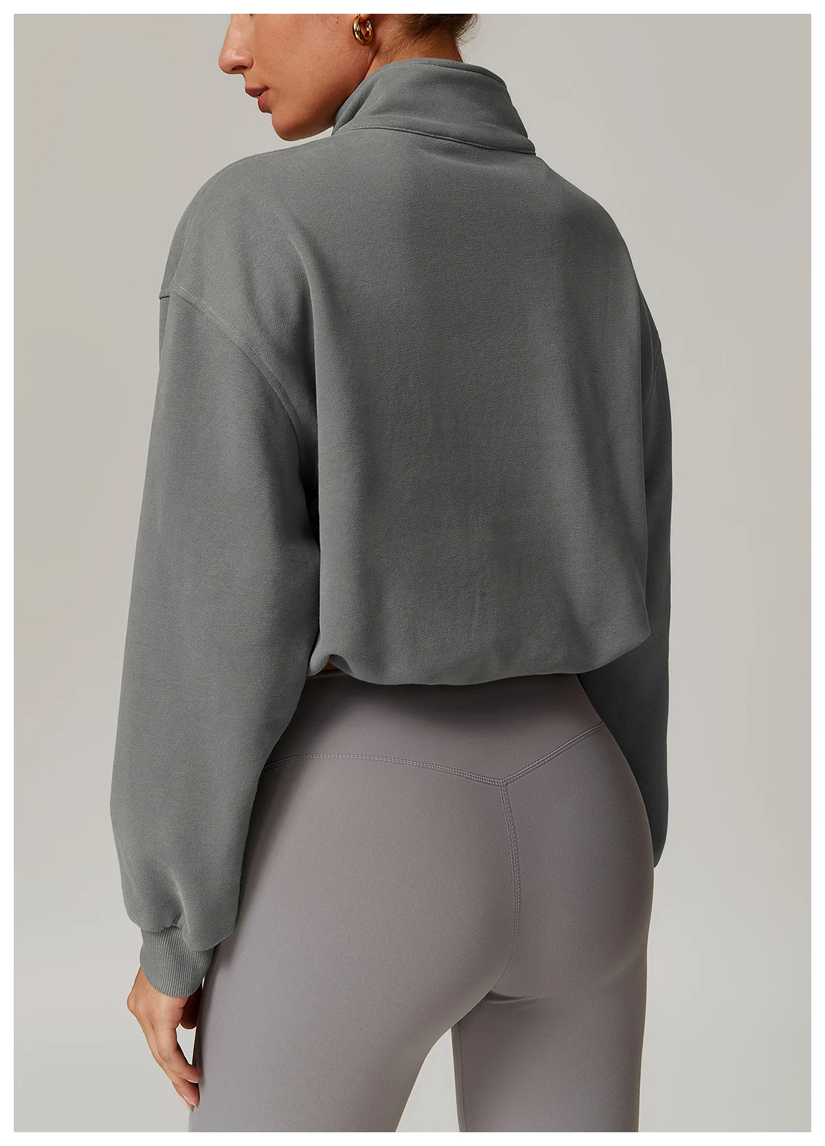 Custom Pullover High Collar Fitness Sports Outdoor Running Pull Rope Zipper Loose Long Sleeve Crop Sweatshirt