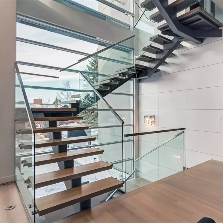 molded casting steel space timber straight stair case staircase floating galvanized oak