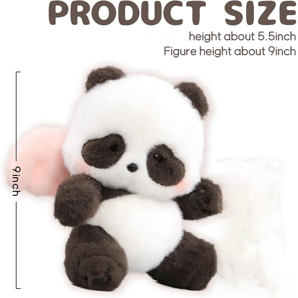 Adorable Black and White Fuzzy Cartoon Panda Plush Toy with Red Heart Soft Pink Wings Kids Charming Animal Custom Stuffed Panda
