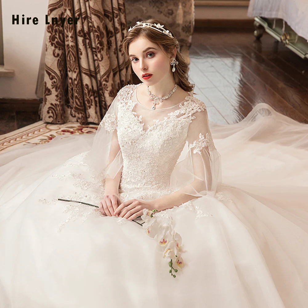 Robe Mariage China Custom Made Short Sleeve Lace Up Back Beading Sequins Appliques Ball Gown Wedding Dresses Plus Size Gelinlik