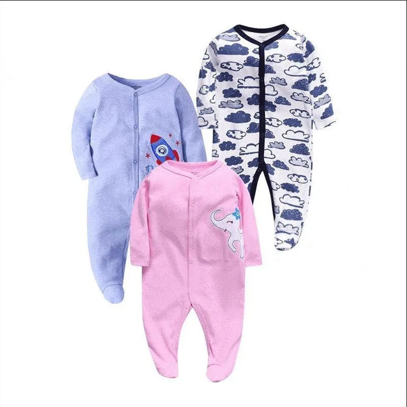 China Supply 3 Pieces Packing High Quality Low Price 100% Cotton Baby Jumpsuit Newborn