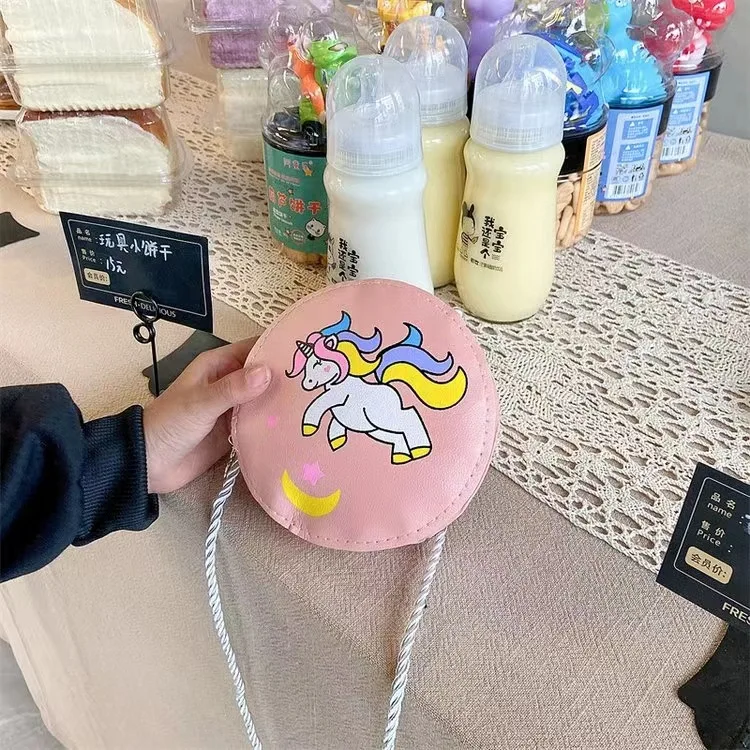 2022 cartoon rainbow horse printed unicorn round lovely baby kids purse mini handbags